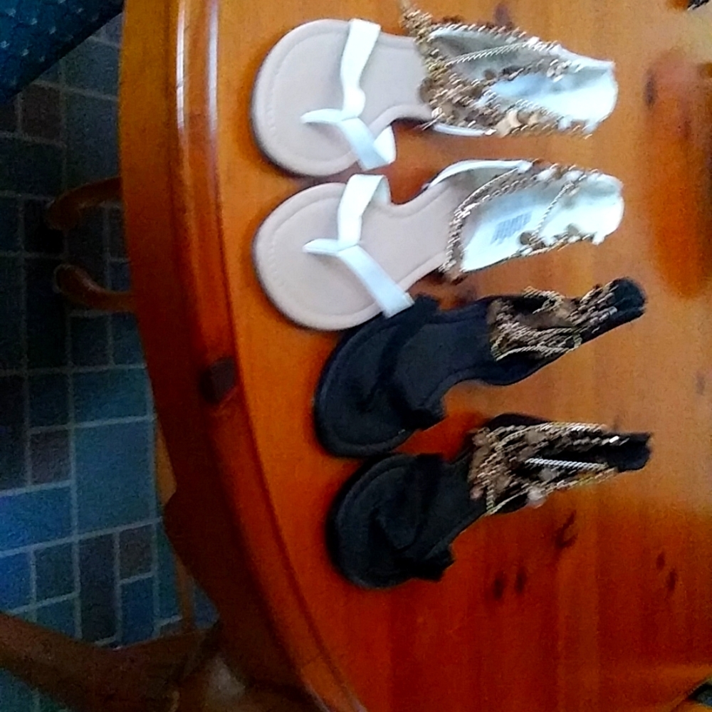 Size 10 sandals with chains black or white each 60$ never worn